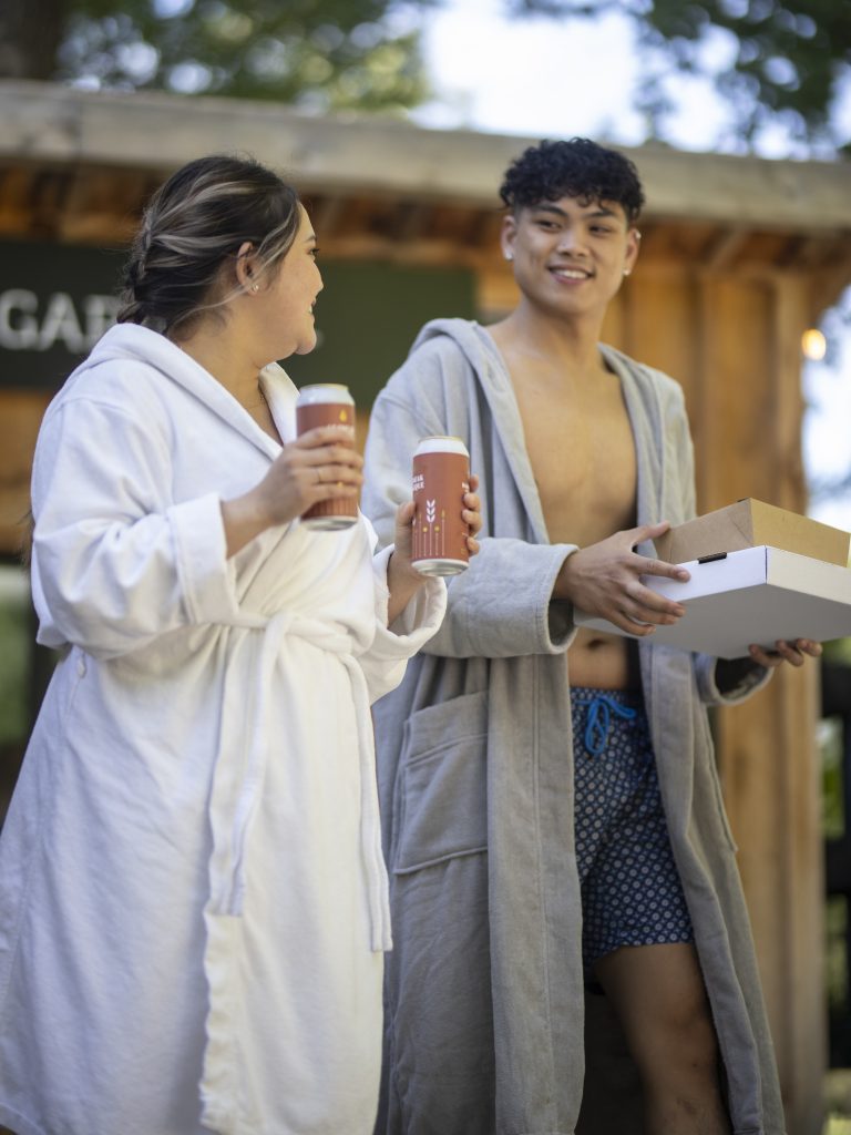 guests with their Biergarden order in hands