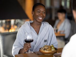 woman enjoying a meal at the restaurant