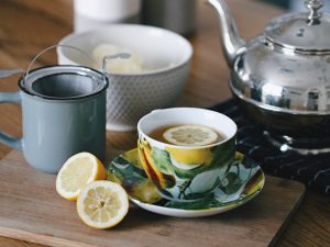 tea and lemon on a table